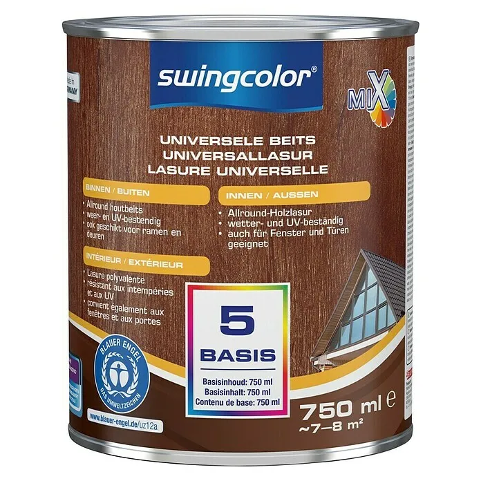 swingcolor Mix Universele beits - Mengkleur basis, 750 ml, Zijdeglans met kleefrand