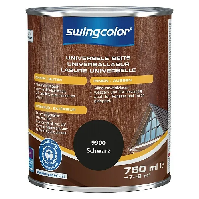 swingcolor Universele beits - Zwart, 750 ml, Zijdeglans | 10 m² | 53 cm breed
