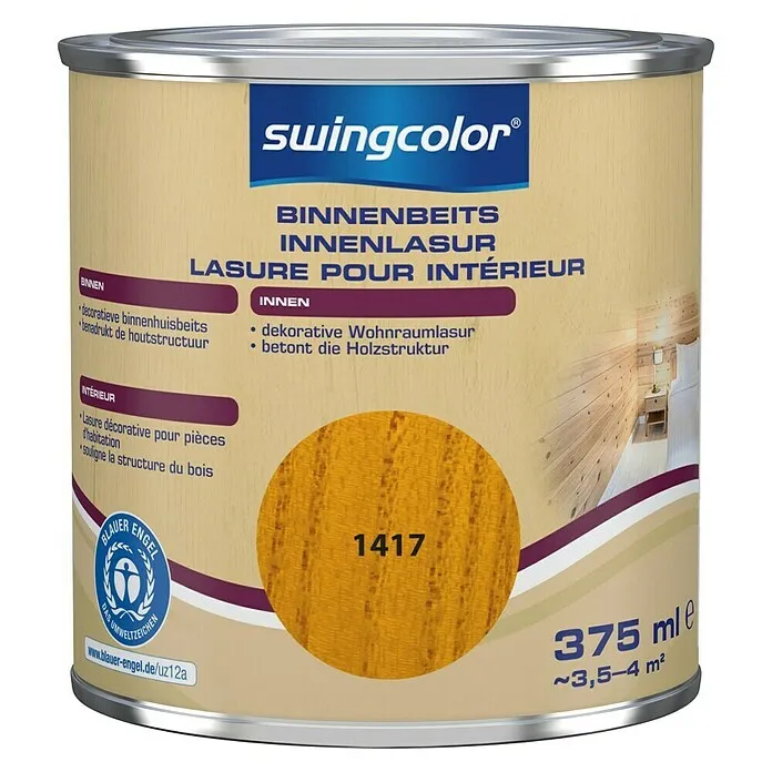 Vochtbestendig swingcolor Houtbeits voor binnen - Oregon grenen/honing, 375 ml, Zijdemat
