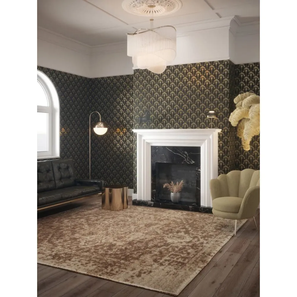 Washable DUTCH WALLCOVERINGS Behang Palm Palace zwart en goudkleurig