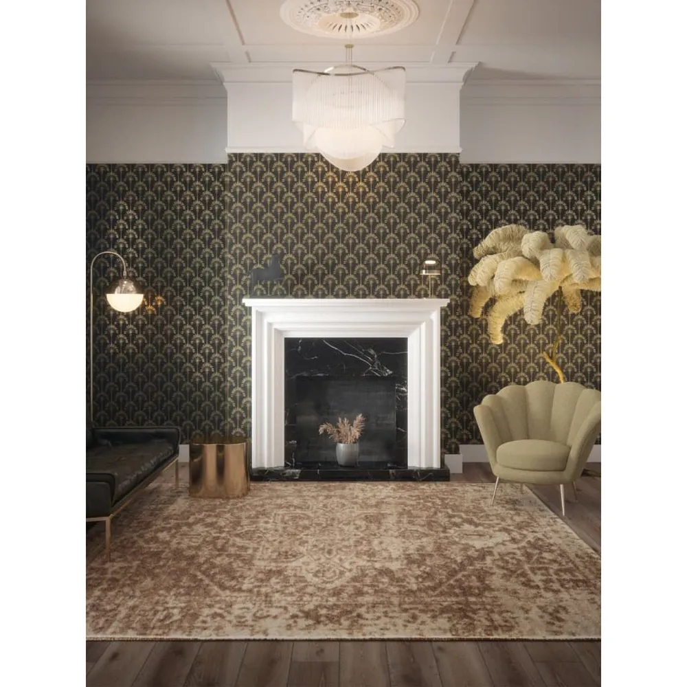 Washable DUTCH WALLCOVERINGS Behang Palm Palace zwart en goudkleurig
