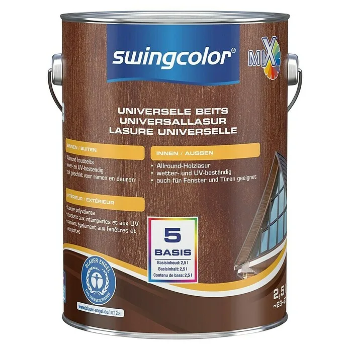 Washable swingcolor Mix Universele beits - Mengkleur basis, 2,5 l, Zijdeglans