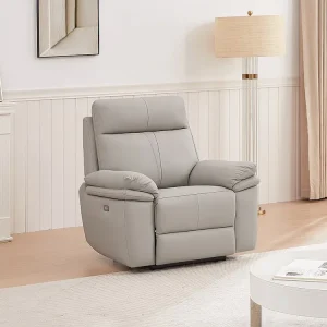 Elektrische relax-fauteuil van lichtgrijs leer MESOLA