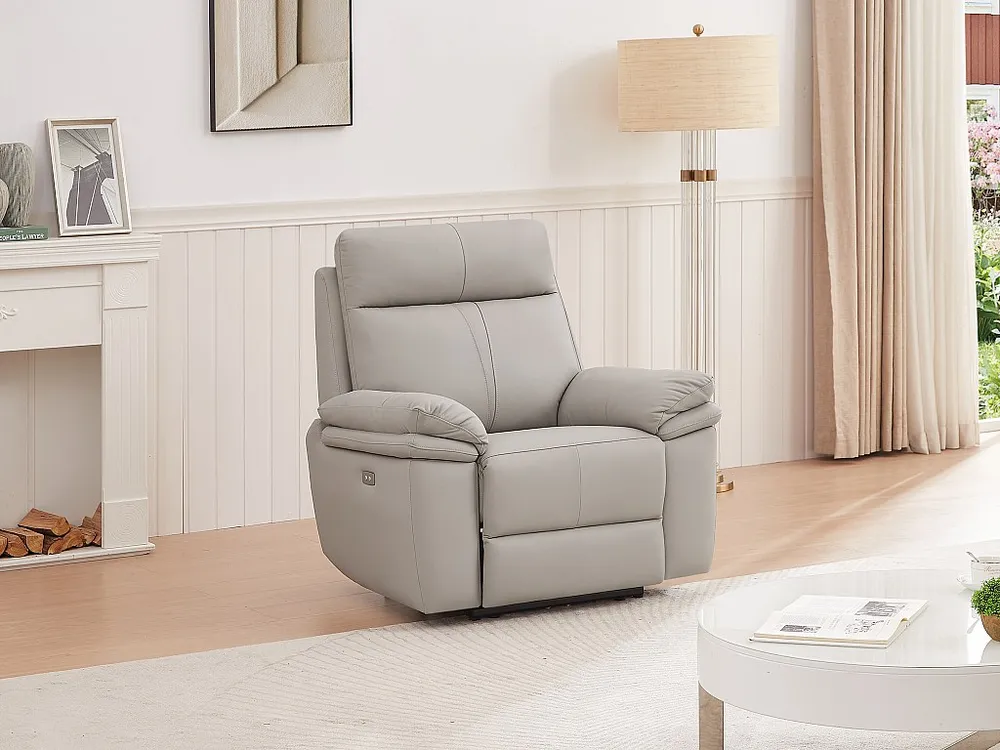 Elektrische relax-fauteuil van lichtgrijs leer MESOLA
