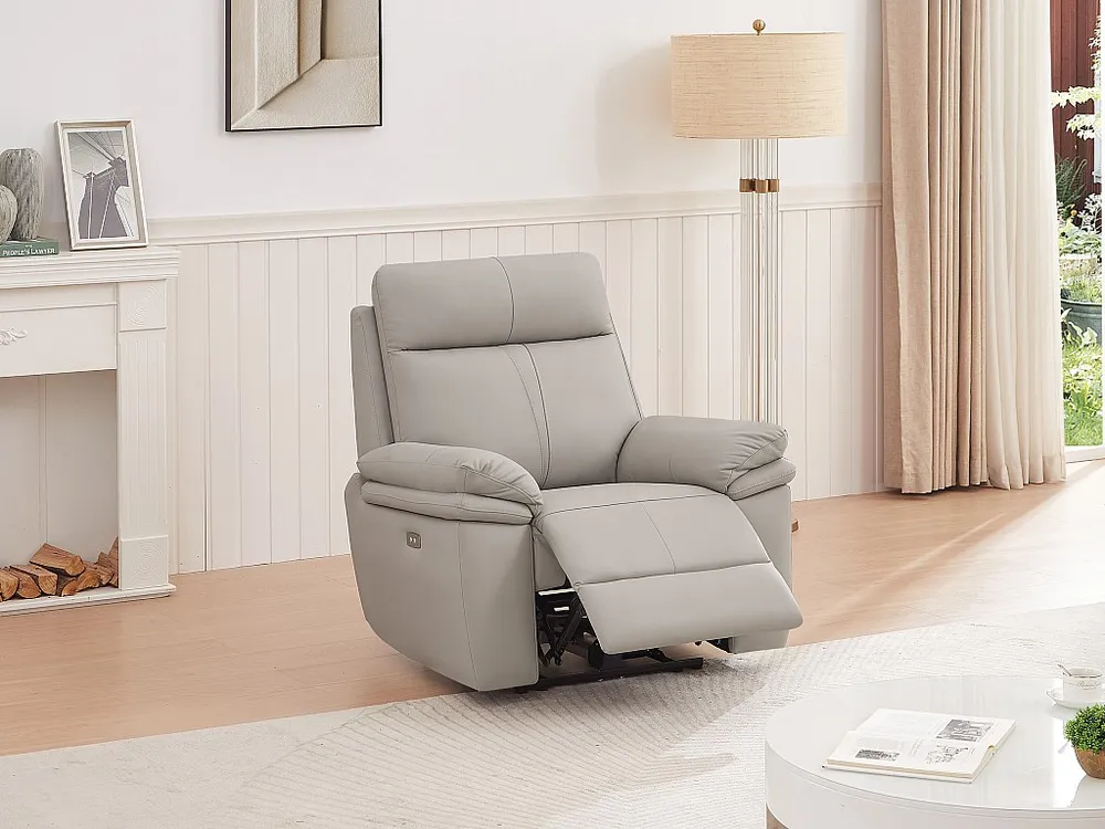 Elektrische relax-fauteuil van lichtgrijs leer MESOLA