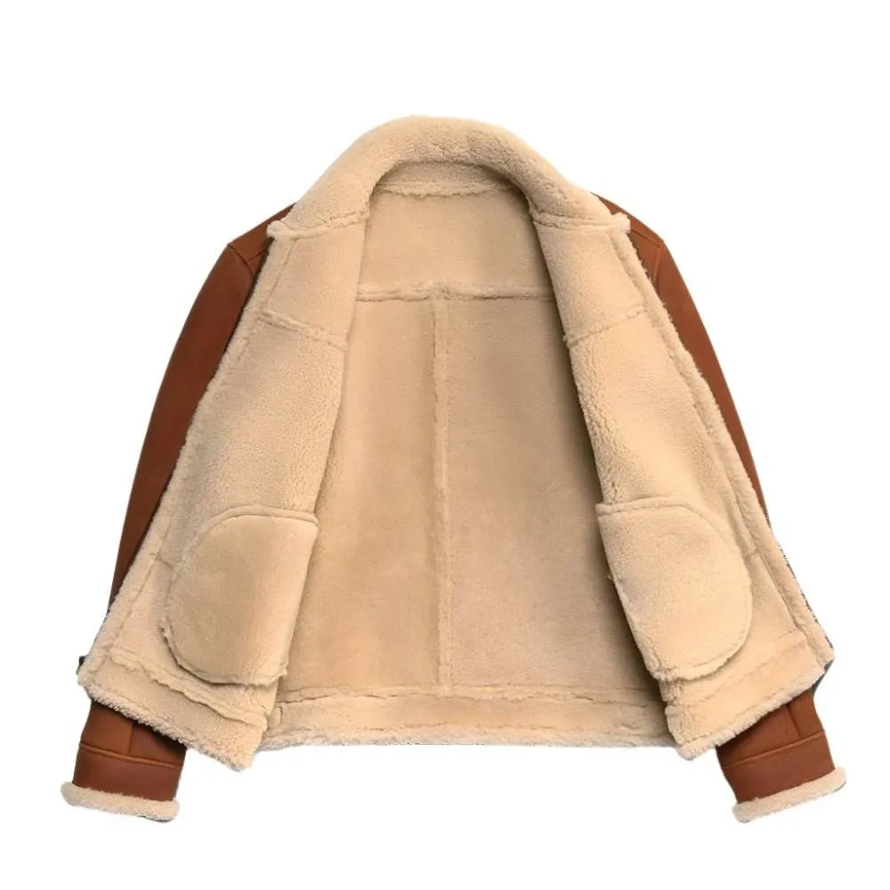 Whiskey Taupe Shearling leren bomberjack