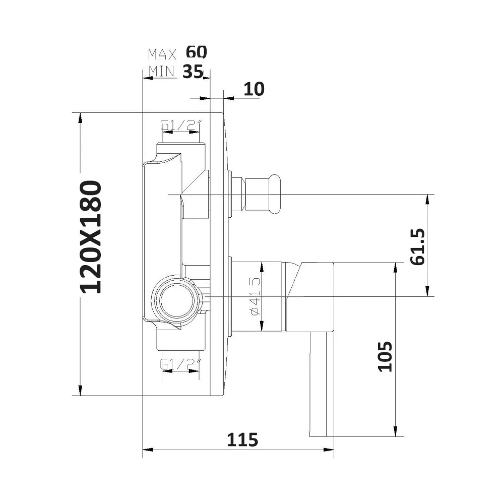 Composition built- basin mixers, bidet and two-way square verchroomd shower Ottomix