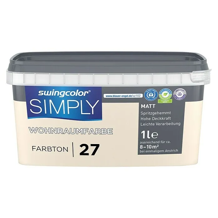 Satijn swingcolor Muurverf SIMPLY NR. 27 - Geel - Nr. 27, Mat, 1 l