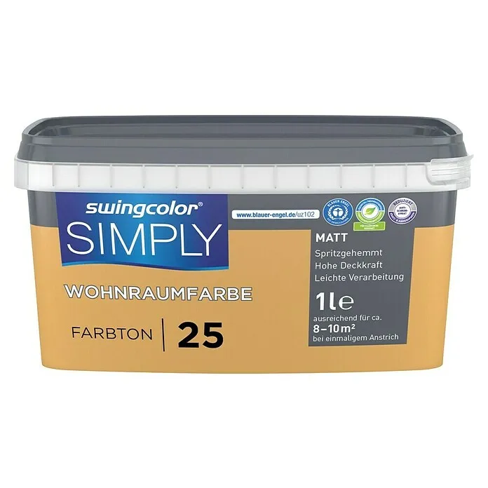 swingcolor Muurverf SIMPLY NR. 25 - Geel - Nr. 25, Mat, 1 l Vochtregulerend