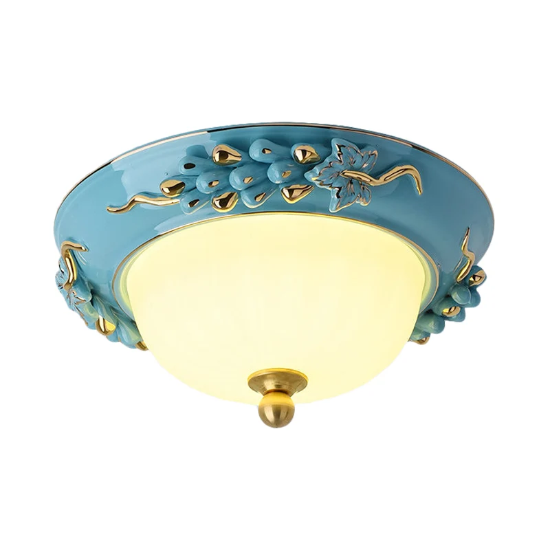 12"/14" brede LED-koepel plafondmontage zacht boerderij geel/blauw matglas inbouwlamp met druif keramiek deco