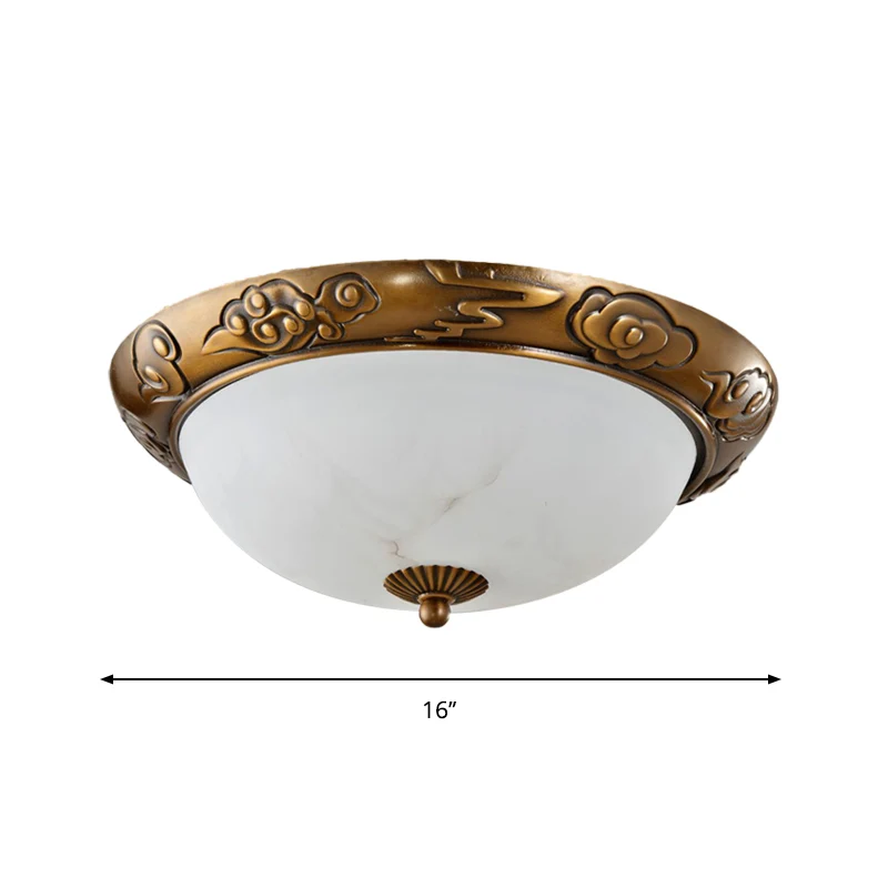 12"/16"/19,5" W Messing LED Inbouwverlichting Traditionele Melkwit Glazen Koepel Schaduw Inbouwlamp met Afstandsbediening
