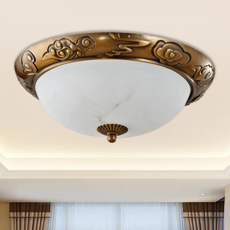12"/16"/19,5" W Messing LED Inbouwverlichting Traditionele Melkwit Glazen Koepel Schaduw Inbouwlamp met Afstandsbediening