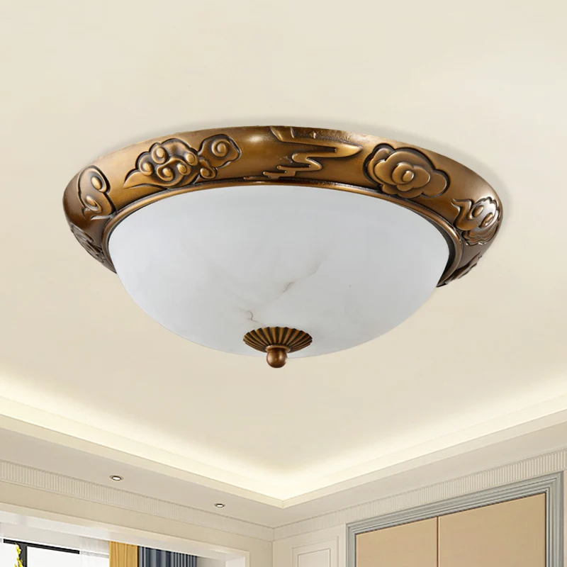 12"/16"/19,5" W Messing LED Inbouwverlichting Traditionele Melkwit Glazen Koepel Schaduw Inbouwlamp met Afstandsbediening