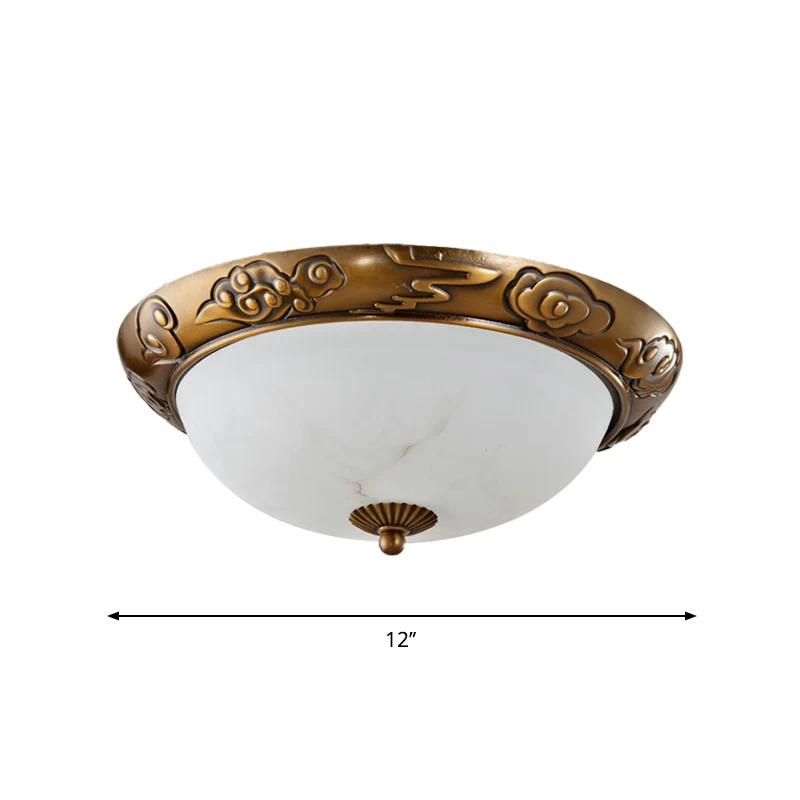 12"/16"/19,5" W Messing LED Inbouwverlichting Traditionele Melkwit Glazen Koepel Schaduw Inbouwlamp met Afstandsbediening