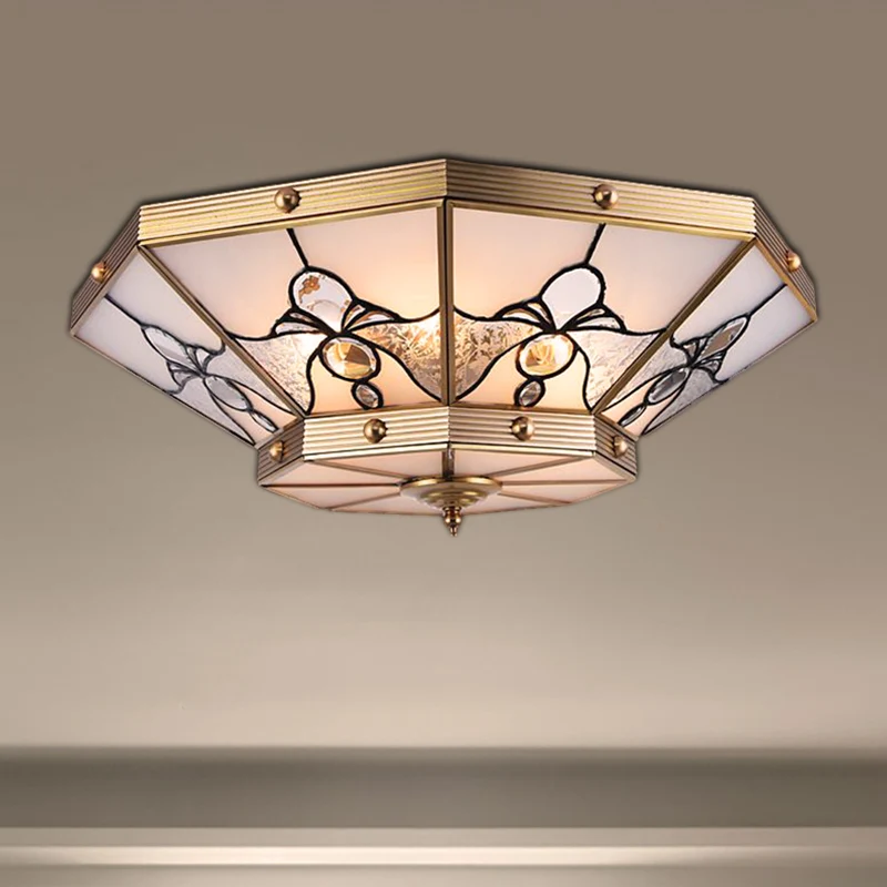 16"/19,5" W matglas messing plafond vlak conisch 4 hoofden kolonialistische inbouwlamp voor slaapkamer met Afstandsbediening