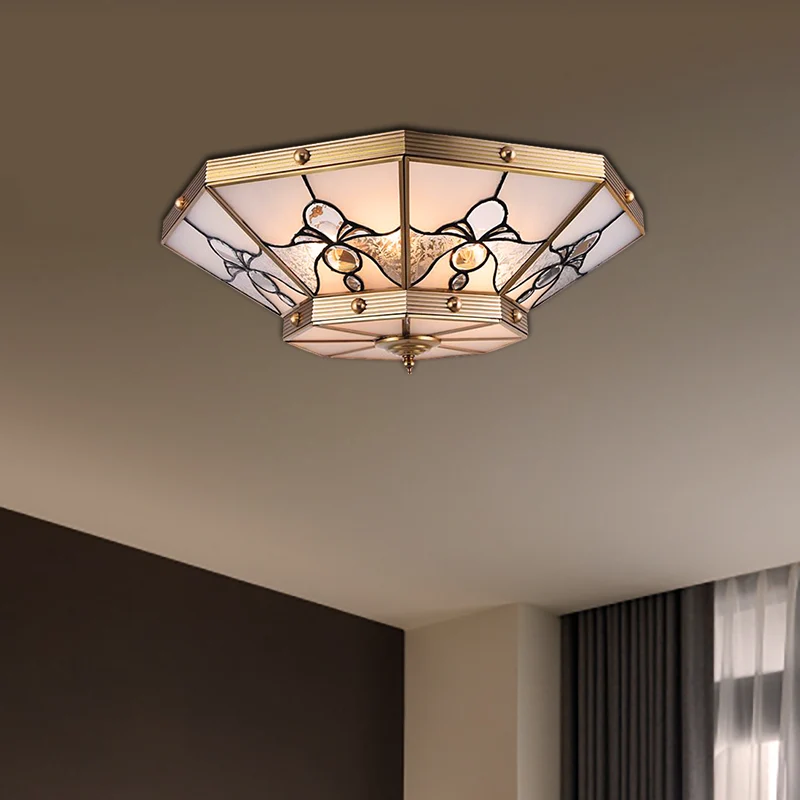 16"/19,5" W matglas messing plafond vlak conisch 4 hoofden kolonialistische inbouwlamp voor slaapkamer met Afstandsbediening