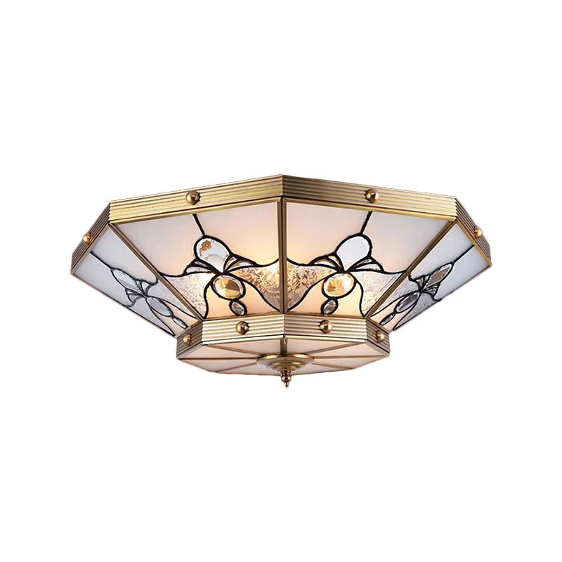16"/19,5" W matglas messing plafond vlak conisch 4 hoofden kolonialistische inbouwlamp voor slaapkamer met Afstandsbediening
