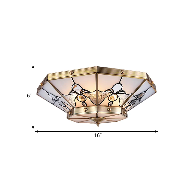 16"/19,5" W matglas messing plafond vlak conisch 4 hoofden kolonialistische inbouwlamp voor slaapkamer met Afstandsbediening