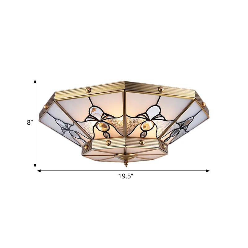 16"/19,5" W matglas messing plafond vlak conisch 4 hoofden kolonialistische inbouwlamp voor slaapkamer met Afstandsbediening