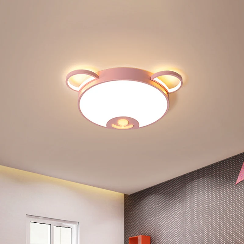 Bear Acryl Plafondlamp Cartoon Roze/Blauwe LED Inbouwlamp Warm/Wit Helder, 16,5"/20,5" Breedte met Afstandsbediening