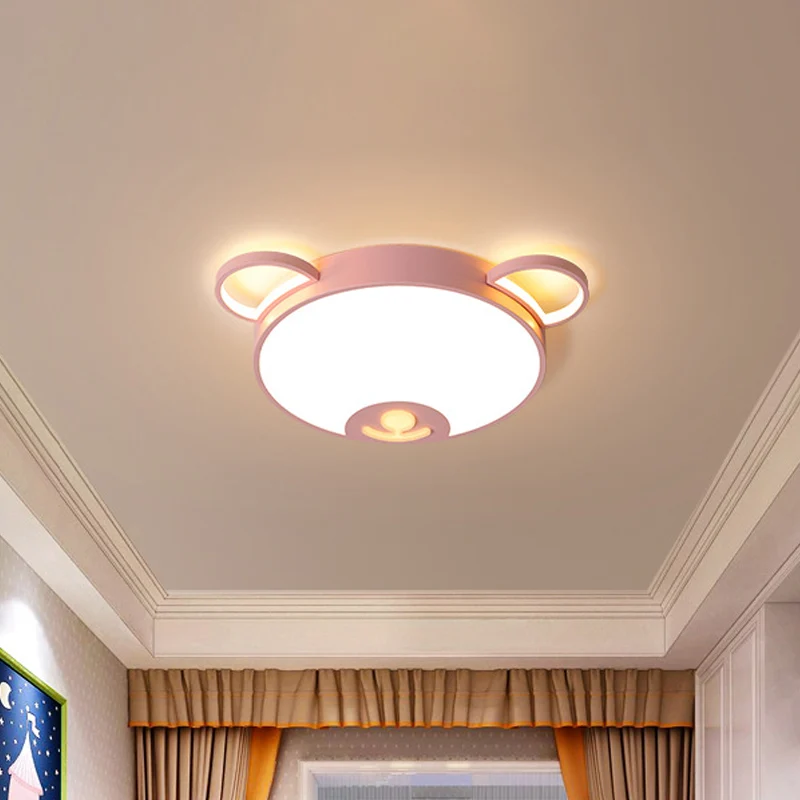 Bear Acryl Plafondlamp Cartoon Roze/Blauwe LED Inbouwlamp Warm/Wit Helder, 16,5"/20,5" Breedte met Afstandsbediening