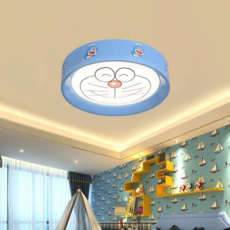 Blauwe Cirkel Inbouwarmatuur Kinderen 16,5"/20,5" W LED Metalen Inbouw Plafondlamp met Cartoon Kat Patroon | Snel Thuisbez...