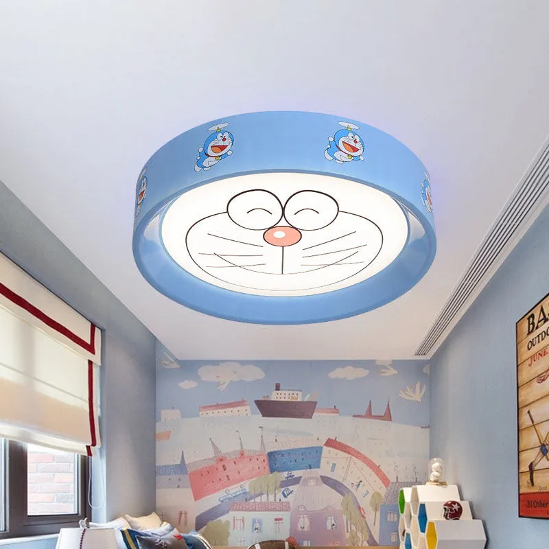 Blauwe Cirkel Inbouwarmatuur Kinderen 16,5"/20,5" W LED Metalen Inbouw Plafondlamp met Cartoon Kat Patroon | Snel Thuisbez...