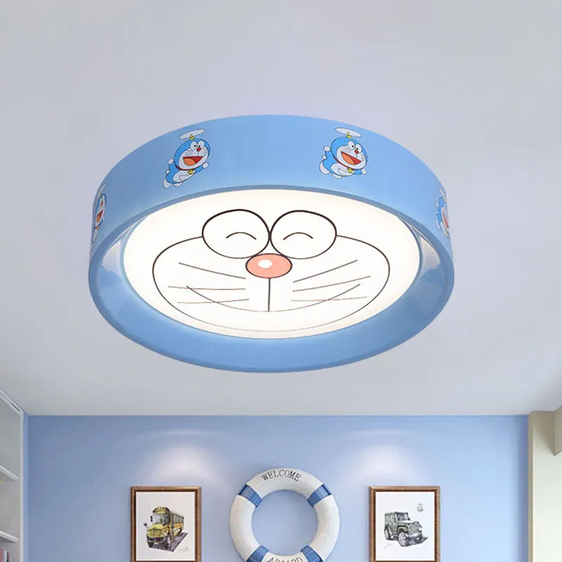 Blauwe Cirkel Inbouwarmatuur Kinderen 16,5"/20,5" W LED Metalen Inbouw Plafondlamp met Cartoon Kat Patroon | Snel Thuisbez...