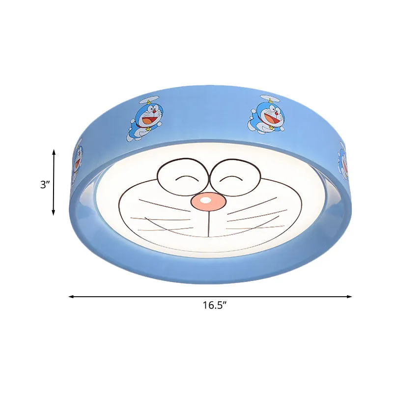 Blauwe Cirkel Inbouwarmatuur Kinderen 16,5"/20,5" W LED Metalen Inbouw Plafondlamp met Cartoon Kat Patroon | Snel Thuisbez...