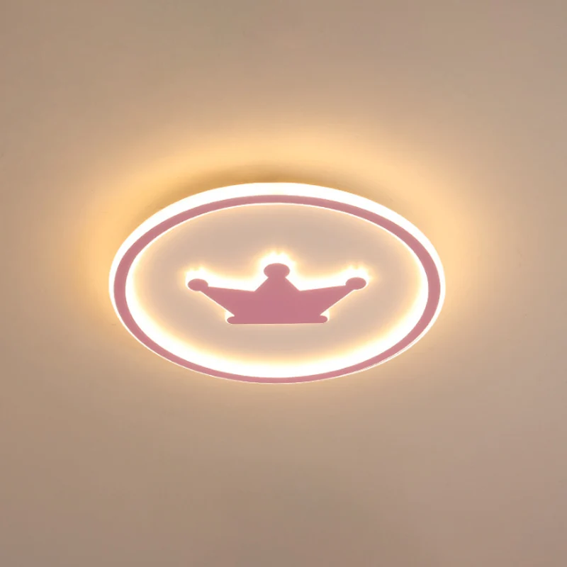 Cartoon Crown Inbouwlamp Acryl Kinderkamer LED Ronde Plafondlamp Roze/Goud/Wit, 16"/19,5" Breedte met Afstandsbediening