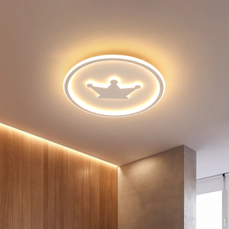 Cartoon Crown Inbouwlamp Acryl Kinderkamer LED Ronde Plafondlamp Roze/Goud/Wit, 16"/19,5" Breedte met Afstandsbediening