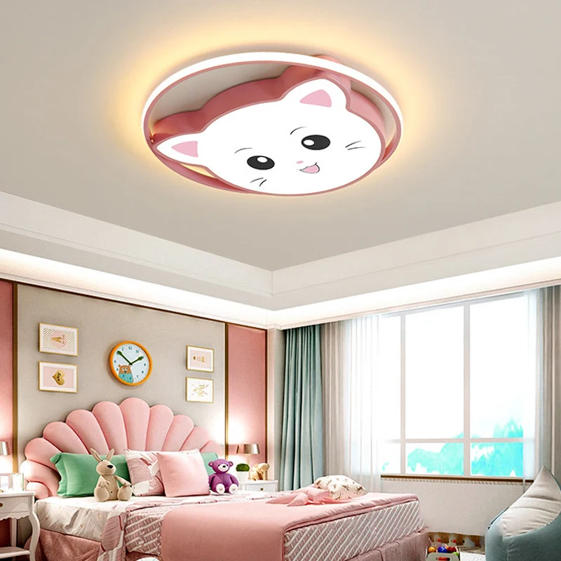 Cartoon-stijl kat/konijn inbouwverlichting Metalen LED-slaapkamer inbouwhanglamp met acrylkap roze met Afstandsbediening