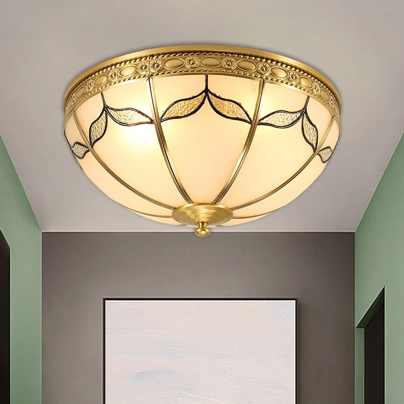 Energiezuinige 14"/18" W Platteland Koepelvormige Inbouwlamp 3/4 Lichten Melkachtig Glazen Plafondmontage Armatuur Met Bla...