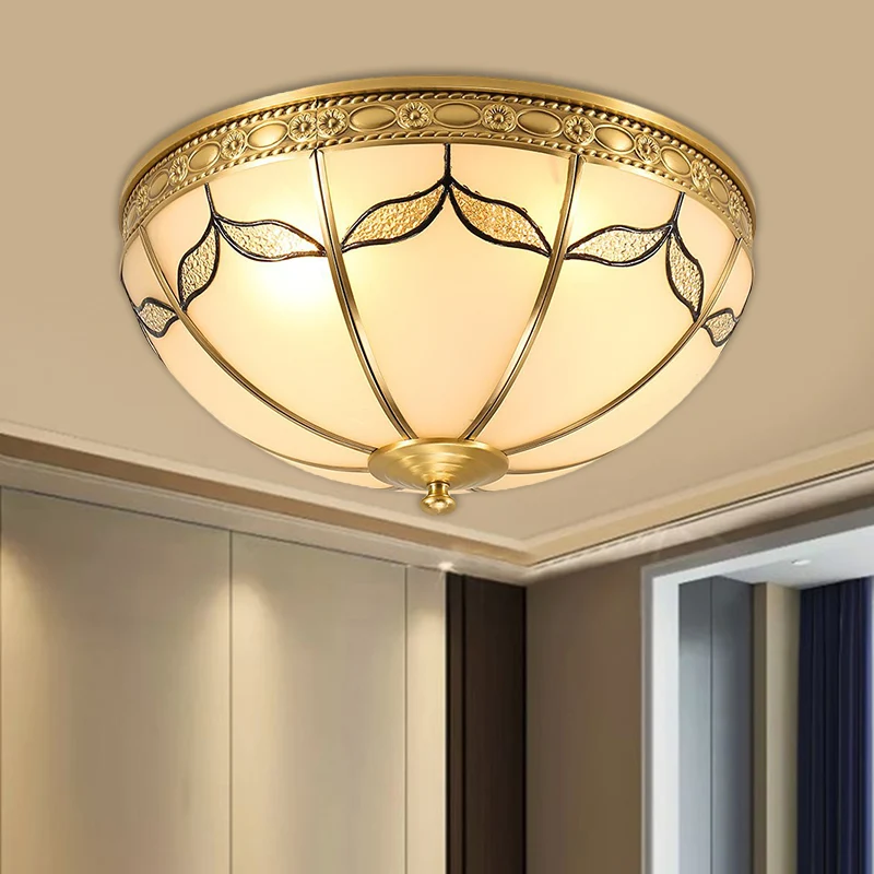 Energiezuinige 14"/18" W Platteland Koepelvormige Inbouwlamp 3/4 Lichten Melkachtig Glazen Plafondmontage Armatuur Met Bla...