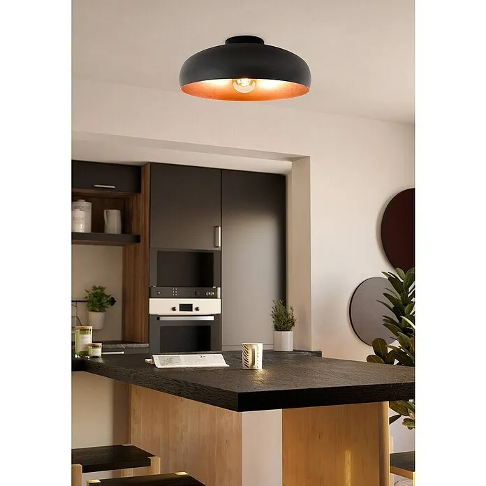 Energiezuinige Elgo Plafondlamp Mogano - l x b x h: 40 cm x 40 cm x 18 mm, Zwart, Koper, E27