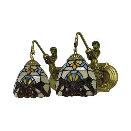 Energiezuinige 2 Heads Dome Sconce Licht Barok Beige Veelkleurig Glas--lood Wandmontage Zacht, 16"/18" Breed