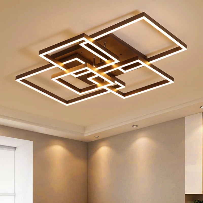 Energiezuinige Vierkante acrylplafondlamp Moderne LED 39"/47" breed bruin semi-inbouwlicht warm/wit zwak