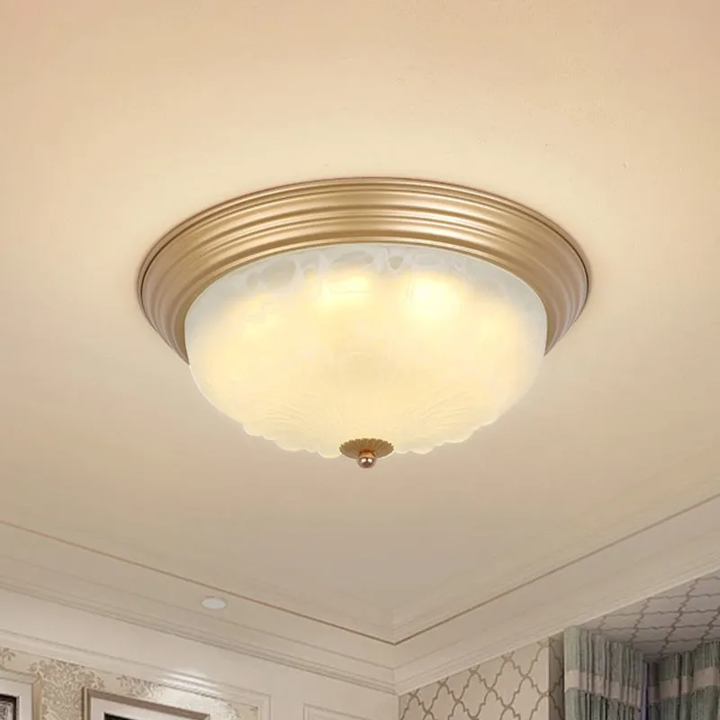 Goud 2/3 Heads Plafondlamp Koloniaal Wit Glazen Komvorm Inbouw Inbouwverlichting, 16"/19.5" Breedte met Afstandsbediening