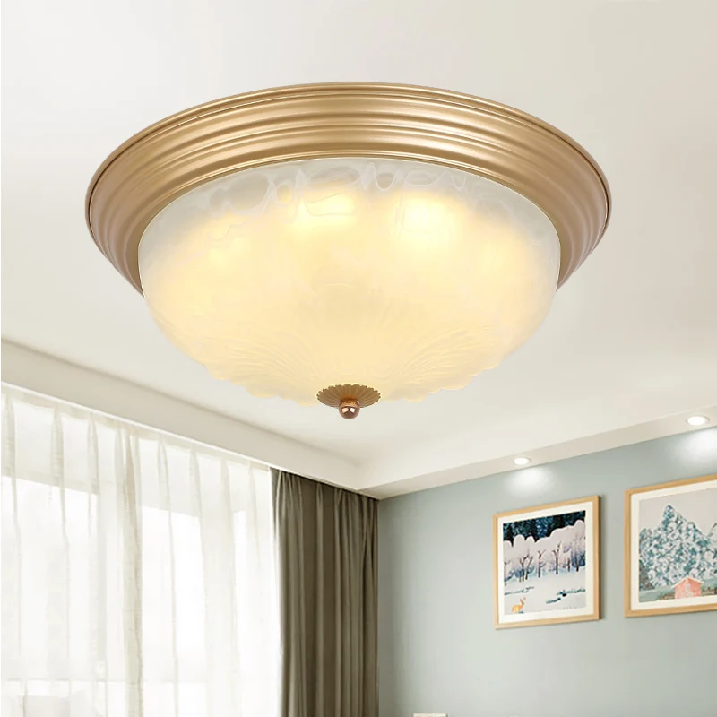 Goud 2/3 Heads Plafondlamp Koloniaal Wit Glazen Komvorm Inbouw Inbouwverlichting, 16"/19.5" Breedte met Afstandsbediening