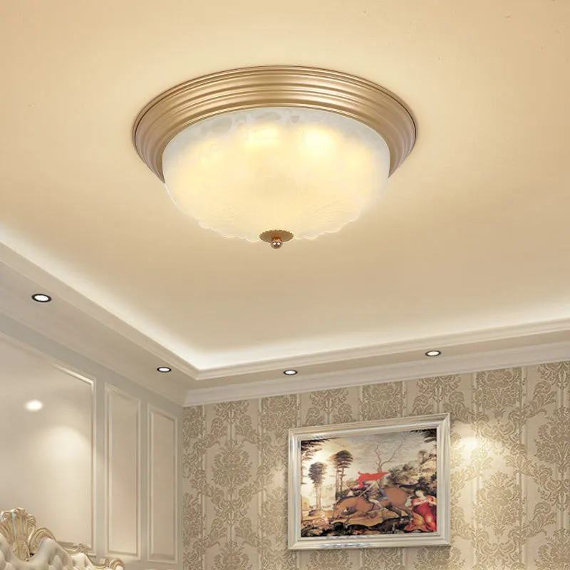 Goud 2/3 Heads Plafondlamp Koloniaal Wit Glazen Komvorm Inbouw Inbouwverlichting, 16"/19.5" Breedte met Afstandsbediening