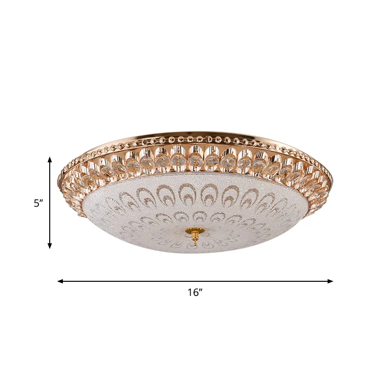 Gouden koepelvormige inbouwverlichting Contemporain kristalglas LED slaapkamerplafond, 16 "/19,5" breedte