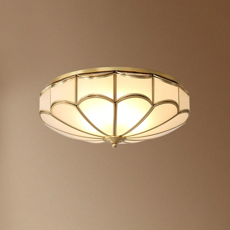 Gouden koepelvormige inbouwverlichting Minimalisme Crèmekleurige glazen slaapkamer Inbouwplafondlamp met Afstandsbediening