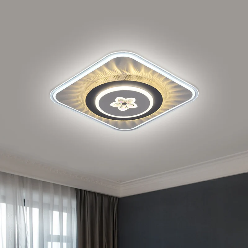 IP44 Waterdichte Nordic vierkante inbouwverlichting acryl LED salonplafondlamp met rond/hart-ontwerp grijs