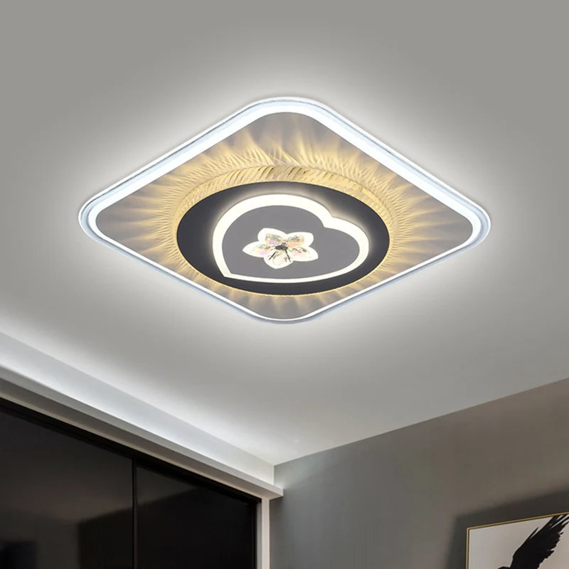 IP44 Waterdichte Nordic vierkante inbouwverlichting acryl LED salonplafondlamp met rond/hart-ontwerp grijs