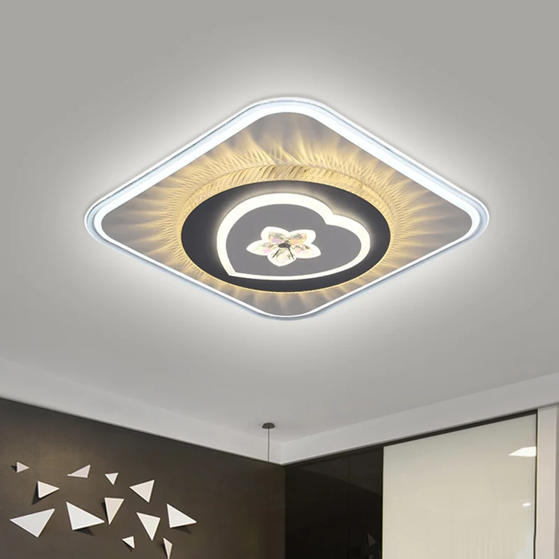 IP44 Waterdichte Nordic vierkante inbouwverlichting acryl LED salonplafondlamp met rond/hart-ontwerp grijs