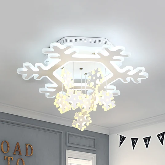 Moderne witte LED-inbouwlamp Sneeuwvlok acrylplafondlamp wit voor de kleuterschool met Afstandsbediening