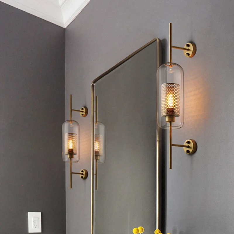 Pill Capsule Wall Lighting Fixture Modernism Helder Glass 1-Bulb Bathroom Wall Lamp Sconce Inside Mesh Screen Bronze
