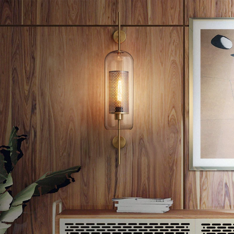 Pill Capsule Wall Lighting Fixture Modernism Helder Glass 1-Bulb Bathroom Wall Lamp Sconce Inside Mesh Screen Bronze