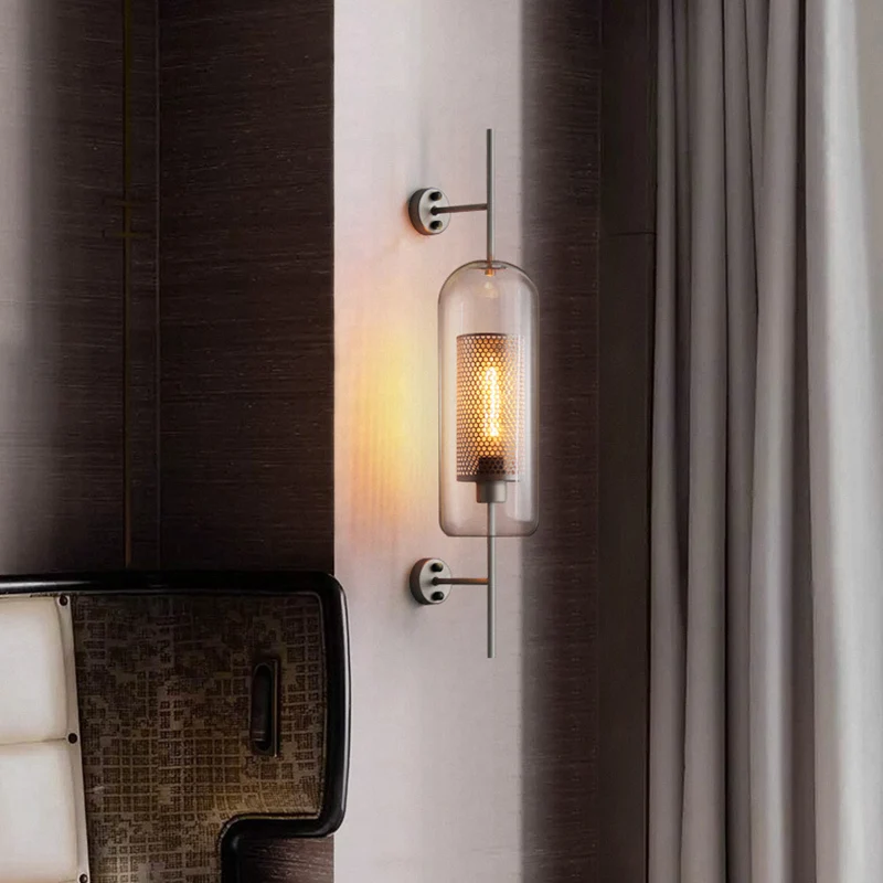 Pill Capsule Wall Lighting Fixture Modernism Helder Glass 1-Bulb Bathroom Wall Lamp Sconce Inside Mesh Screen Bronze