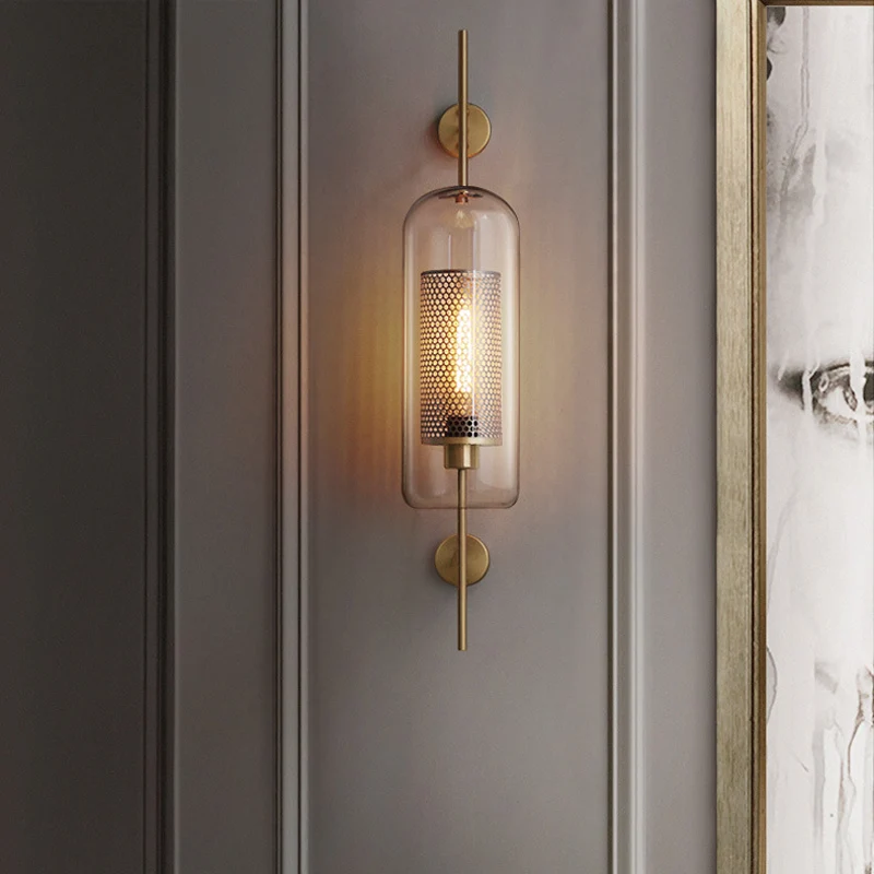 Pill Capsule Wall Lighting Fixture Modernism Helder Glass 1-Bulb Bathroom Wall Lamp Sconce Inside Mesh Screen Bronze